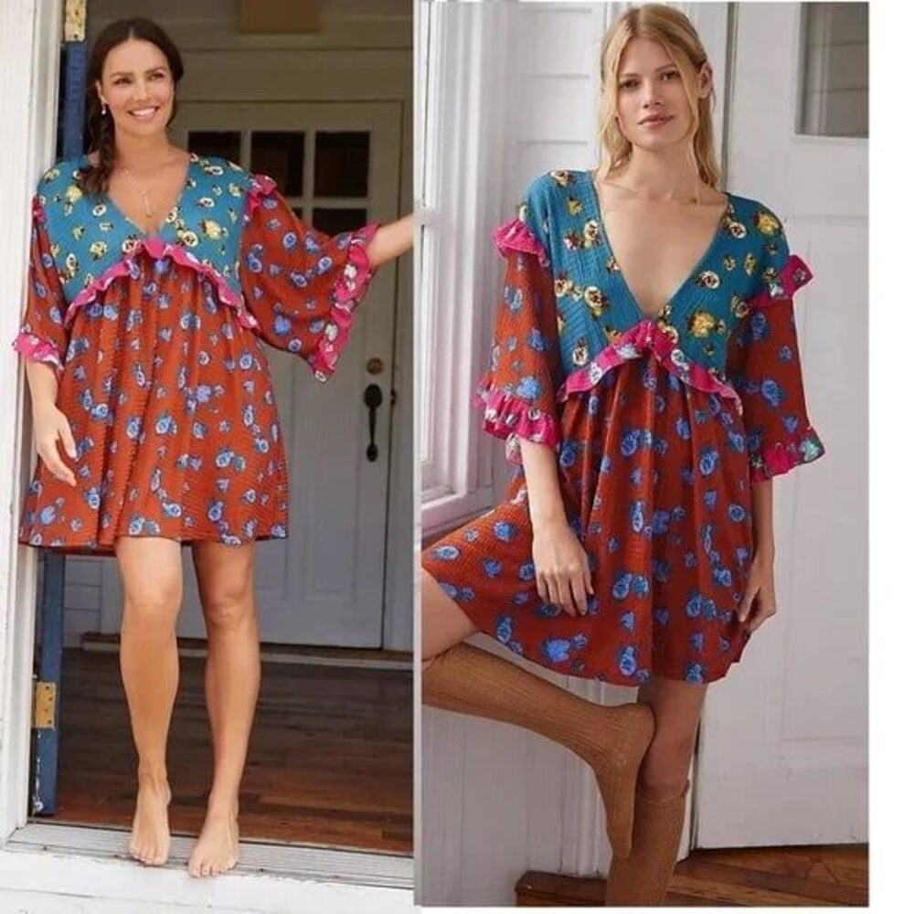 Anthropologie Maeve Boho Floral Ruffle Mini Dress
Open Back XS